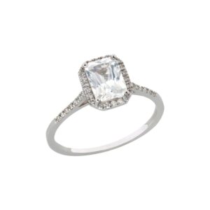 White Sapphire & Diamond Ring in 18K Gold