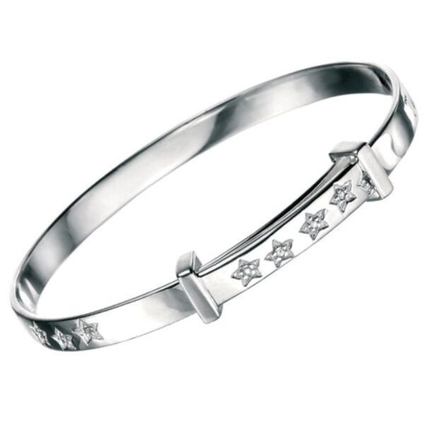 D FOR DIAMOND - Silver Baby Bangle with Diamonds