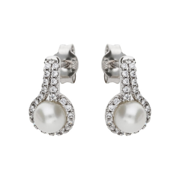 18KT Earring White Gold W/ Pearl & Zircons