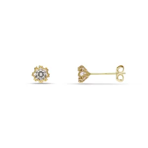 18Kt Gold Starburst Stud Earrings with Clear Stone