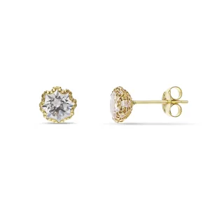 18Kt Gold Starburst Stud Earrings with Clear Stone