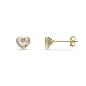 18Kt Gold Heart Bezel Stud Earrings with Clear Stone