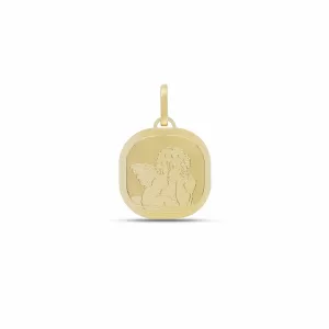 18Kt Gold Sacred Medal with Angel Square Shape Pendant
