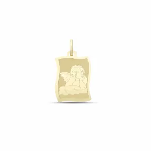 18Kt Gold Sacred Medal with Angel Parchment-Shaped Pendant