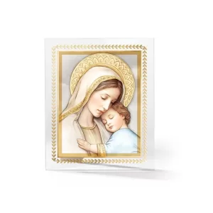 Glass Panel Madonna and Child with Gold Leaf