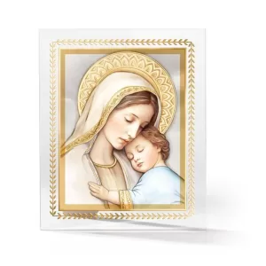 Glass Panel Madonna and Child with Gold Leaf
