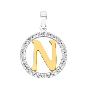 18Kt Gold Letter N with Crystals