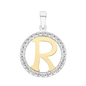 18Kt Gold Letter R with Crystals
