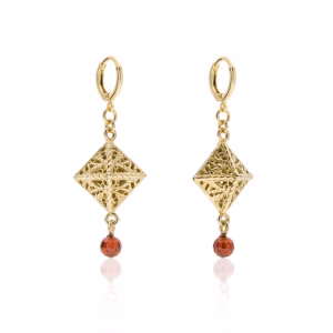 UNOAERRE Golden Earrings with red stones