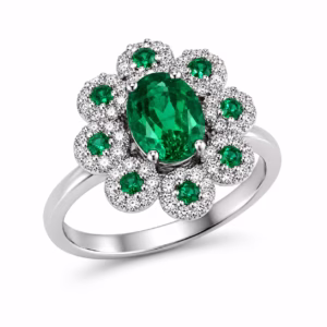 Emeralds & Diamonds Ring in 18K Gold