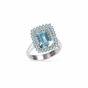 Aquamarine & Diamonds Ring in 18K Gold