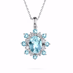 Aquamarine & Diamonds Necklace in 18K Gold