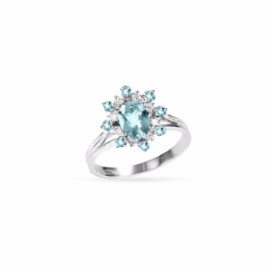 Aquamarine & Diamonds Ring in 18K Gold