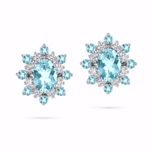 Aquamarine & Diamonds Earrings in 18K Gold