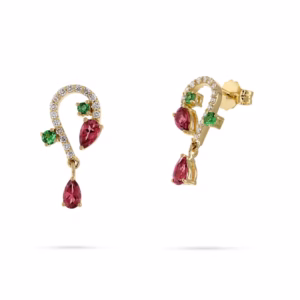 Pink Tourmaline, Tsavorite & Diamond Earrings in 18K Gold