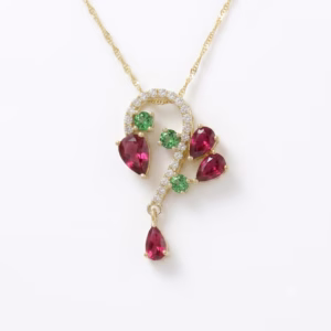 Pink Tourmaline, Tsavorite & Diamond Necklace in 18K Gold