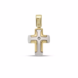 18Kt Gold Pendant Cross Two Tone