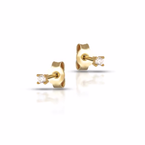 9Kt Gold Harmonia Stud Earrings with White Stone - Yellow Gold
